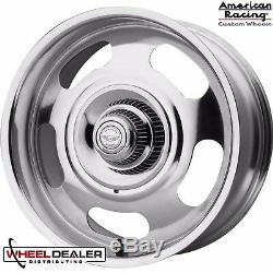 17x7-17x8 POLISHED AMERICAN RACING RALLY WHEELS & CAPS, 5-LUG GM CARS & TRUCKS