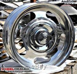 17x7-17x8 POLISHED AMERICAN RACING RALLY WHEELS & CAPS, 5-LUG GM CARS & TRUCKS