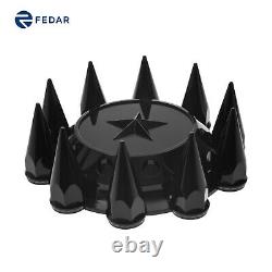 2PCS Semi Truck Black Spiked Front Hubcaps Hub Cover Cap Kits Lug Nuts Cover
