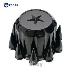 2PCS Semi Truck Black Spiked Rear Hubcaps Kits Hub Cover Cap With Star top