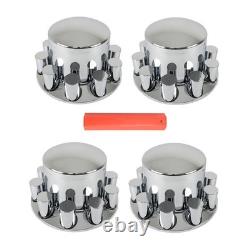 2 Pair 33mm Chrome Rear Wheel Axle Covers Hub Caps Lug Nuts Semi Truck