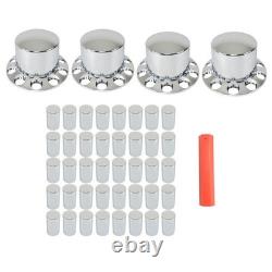 2 Pair 33mm Chrome Rear Wheel Axle Covers Hub Caps Lug Nuts Semi Truck