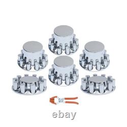 33mm Chrome Axle Cover Kit Thread-On Lug Nut Covers & Hub Caps for Semi Trucks