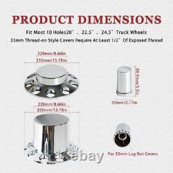 33mm Chrome Axle Cover Kit Thread-On Lug Nut Covers & Hub Caps for Semi Trucks