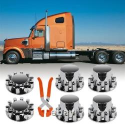 33mm Chrome Axle Cover Kit Thread-On Lug Nut Covers & Hub Caps for Semi Trucks