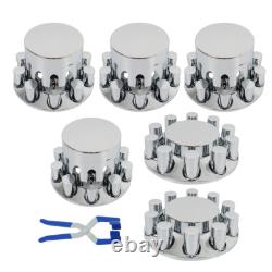 33mm Chrome Flat Top Hub Cover Kit Lug Nut Wheel Axle Covers fit for Semi Truck