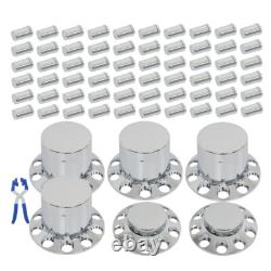 33mm Chrome Flat Top Hub Cover Kit Lug Nut Wheel Axle Covers fit for Semi Truck