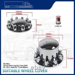 33mm Chrome Hub Cap Cover Semi Truck ABS Wheel Axle Cover 2 Front & 4 Rear Dome