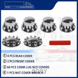 33mm Chrome Hub Cap Cover Semi Truck ABS Wheel Axle Cover 2 Front & 4 Rear Dome