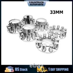33mm Chrome Hub Cover Kit Front & Rear Semi Trucks Wheel Axle Cover with Lug Nuts