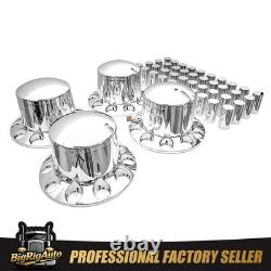 33mm Chrome Semi Truck Rear Wheel Axle Covers Thread-On Lug Nuts Hub Cover Kit