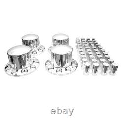 33mm Chrome Semi Truck Rear Wheel Axle Covers Thread-On Lug Nuts Hub Cover Kit
