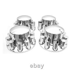 33mm Chrome Semi Truck Rear Wheel Axle Covers Thread-On Lug Nuts Hub Cover Kit