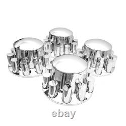 33mm Chrome Semi Truck Rear Wheel Axle Covers Thread-On Lug Nuts Hub Cover Kit