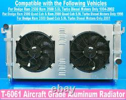 3Row Radiator&Shroud Fan For 1994-2002 Dodge Ram 2500 Ram 3500 Truck 5.9L Diesel