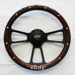 48-59 Chevy Chevrolet Truck Mahogany Wood on Black Steering Wheel 14 Bowtie Cap