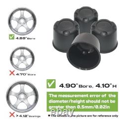 4Pack 4.90in Trailer Center Caps Fit 4.90'' Bore for SUV, Truck and RV Black