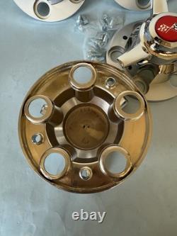 (4) 3 Bar Spinner & Center Caps For 5 Lug Chevy Truck Rally Wheels, Red Flags
