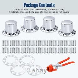 4pcs Chrome Rear Flat Top Axle Cover 33mm Lug Nut Covers for Semi-Truck