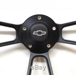 60-69 C10 C20 C30 Chevy Truck Carbon Fiber & Black Steering Wheel 14 Bowtie Cap