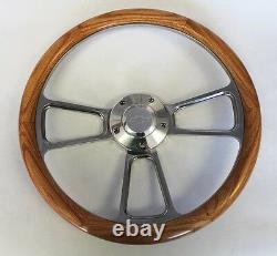 60-69 C10 C20 C30 Chevy Truck Oak Wood Steering Wheel & Billet 14 Bowtie Cap
