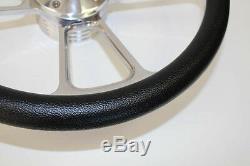 60-69 Chevy Pick Up Truck Steering Wheel Black and Billet 14 Chevy Bowtie Cap