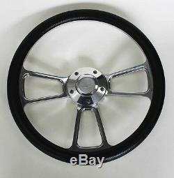 60-69 Chevy Pick Up Truck Steering Wheel Black and Billet 14 Chevy Bowtie Cap