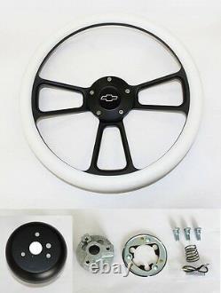 60-69 Chevy Pick Up Truck Steering Wheel White and Black Spokes 14 Bowtie Cap