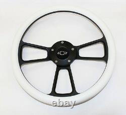 60-69 Chevy Pick Up Truck Steering Wheel White and Black Spokes 14 Bowtie Cap