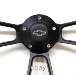 60-69 Chevy Truck C10 Steering Wheel Alder Wood with Black Spokes 14 Bowtie Cap