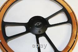 60-69 Chevy Truck C10 Steering Wheel Alder Wood with Black Spokes 14 Bowtie Cap