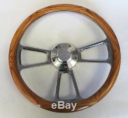 60-69 Chevy Truck C / K Series Oak Wood Steering Wheel & Billet 14 Bowtie Cap