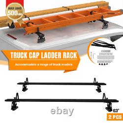 63 Adjustable Truck Cap Topper 2 Crossbars Aluminum Ladder Roof Rack Black NEW