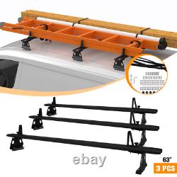 63 Adjustable Truck Cap Topper 3 Crossbars Aluminum Ladder Roof Rack Black NEW