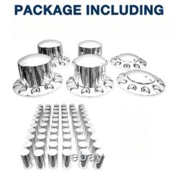6PCS Chrome dome Axle Covers with 33mm high flat Lug Nut Covers for Semi Truck