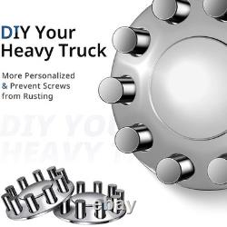 6PCS Chrome dome Axle Covers with 33mm high flat Lug Nut Covers for Semi Truck
