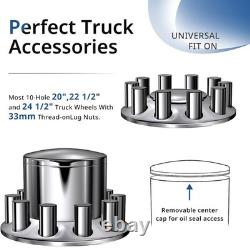 6PCS Chrome dome Axle Covers with 33mm high flat Lug Nut Covers for Semi Truck