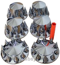 ABS Plastic Chromed Hubcaps Front & Rear Wheel Axle Cover Set for Trucks Pointed