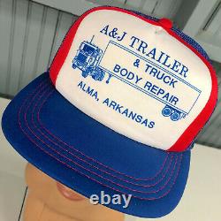 A&J Trailer Truck Big Rig Arkansas Mesh Trucker VTG Snapback Baseball Hat Cap