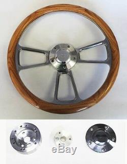 C10 C20 C30 Blazer Truck Oak Wood & Billet Steering Wheel 14 Chevy Bowtie Cap