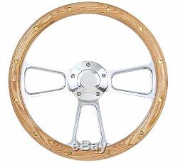 C10 C20 C30 Blazer Truck Oak Wood withrivets Billet Steering Wheel 14 Bowtie Cap