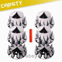 CARSTY Chrome Complete Axle Cover Set Spiked Hub Caps 33mm Lug Nut Semi Trucks