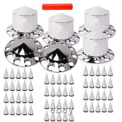 CARSTY Chrome Complete Axle Cover Set Spiked Hub Caps 33mm Lug Nut Semi Trucks