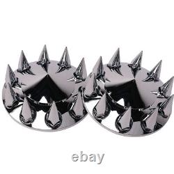 CARSTY Chrome Complete Axle Cover Set Spiked Hub Caps 33mm Lug Nut Semi Trucks