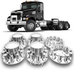 Chrome 33mm Semi Truck Front & Rear Wheel Axle Cover Lugs with Cylinder Hub Caps