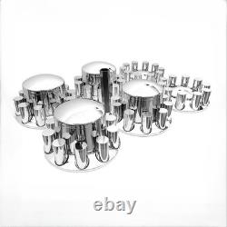 Chrome 33mm Semi Truck Front & Rear Wheel Axle Cover Lugs with Cylinder Hub Caps