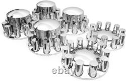 Chrome 33mm Semi Truck Front & Rear Wheel Axle Cover Lugs with Cylinder Hub Caps