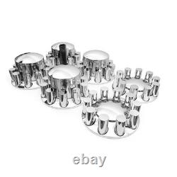 Chrome 33mm Semi Truck Front & Rear Wheel Axle Cover Lugs with Cylinder Hub Caps