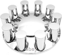 Chrome 33mm Semi Truck Front & Rear Wheel Axle Cover Lugs with Cylinder Hub Caps