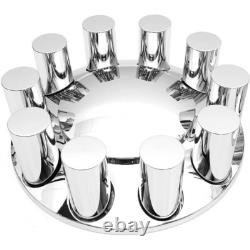 Chrome 33mm Semi Truck Front & Rear Wheel Axle Cover Lugs with Cylinder Hub Caps